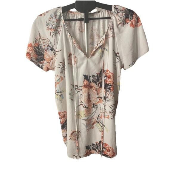 Tops - SimpleFun Women's 2X V-Neck Blouse Top Short Sleeve Peasant Floral‎ Orange Fall